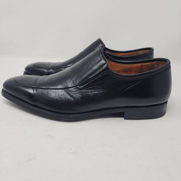 Magnanni Italy Mens 10.5 Shoes Black Leather Slip On Apron Toe Loafers - Picture 7 of 12